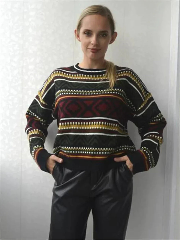 Womens Sweater Geometric Print Winter Style - BritishMode