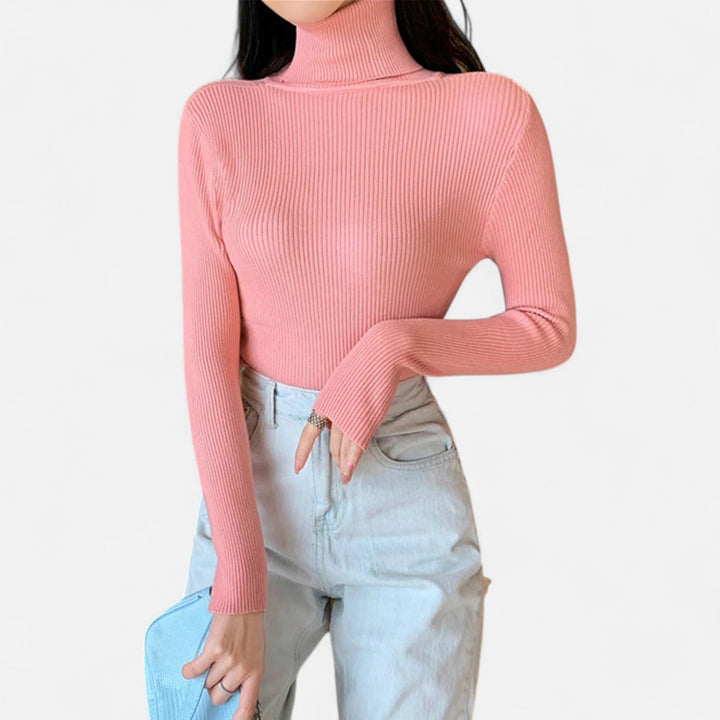 Womens Ribbed Knit Sweater Turtleneck Slim Fit