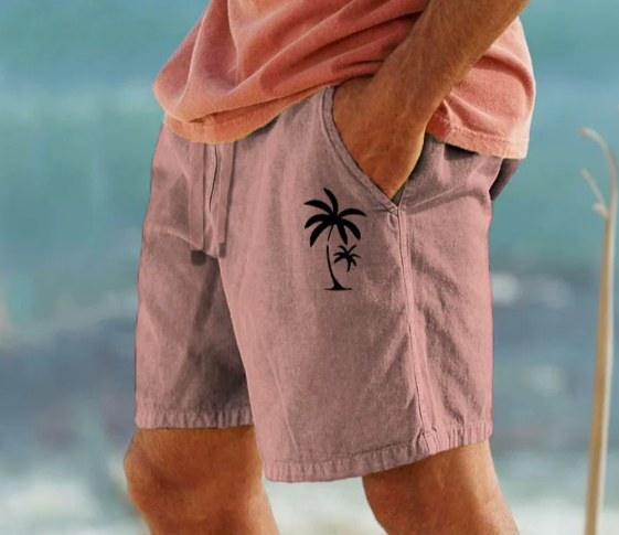 Womens Summer Shorts with Palm Embroidery Relaxed Fit - BritishMode