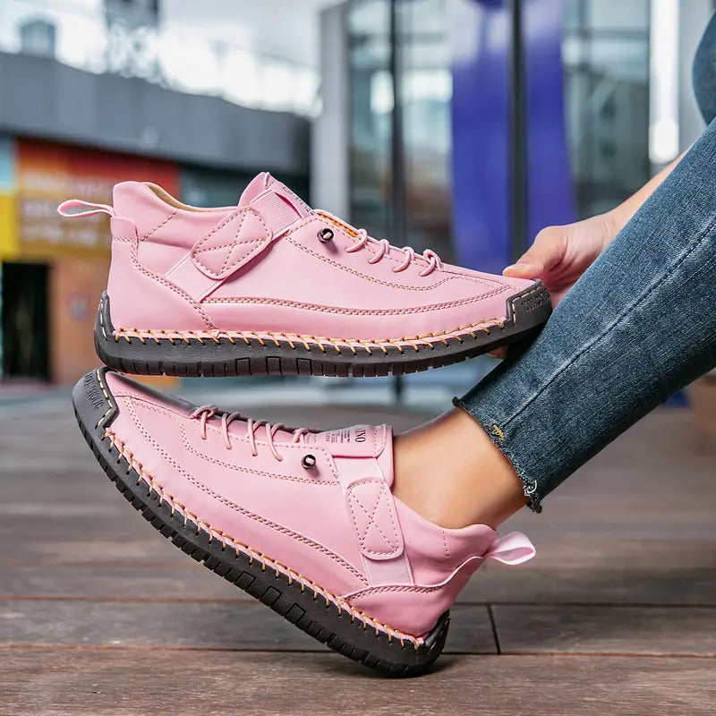 Womens Orthopedic Leather Trainers Lace-Up Wide Fit
