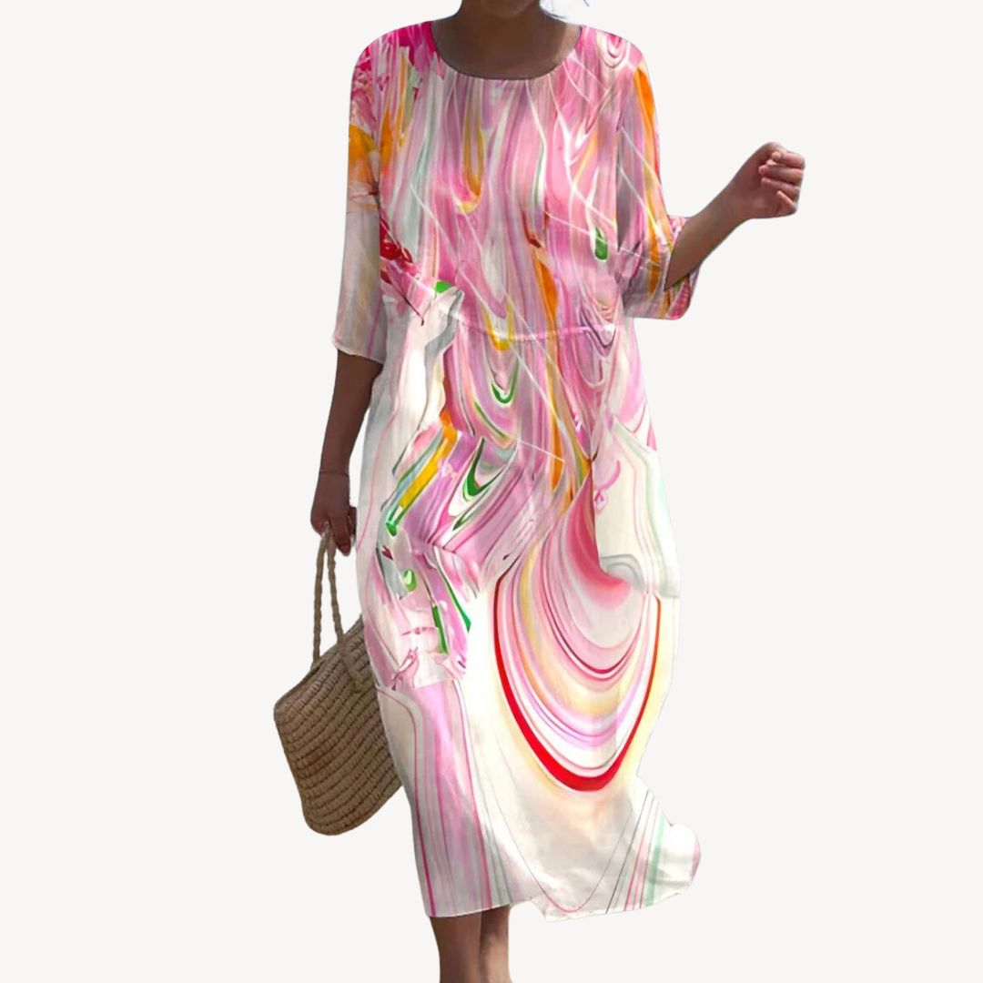 Womens Midi Dress Printed Sleeves