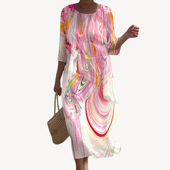Womens Midi Dress Printed Sleeves