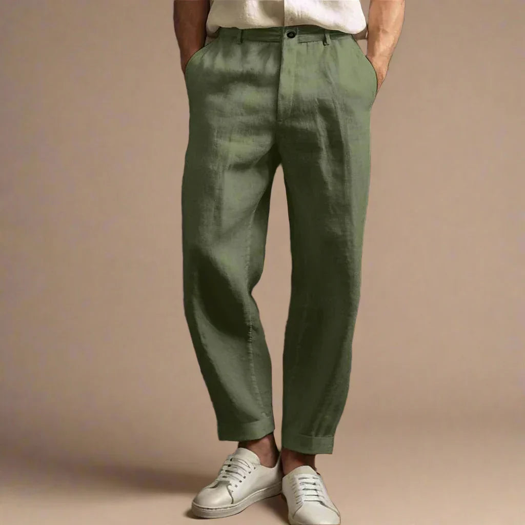 Mens Casual Linen Look Trousers Relaxed Breathable Fit