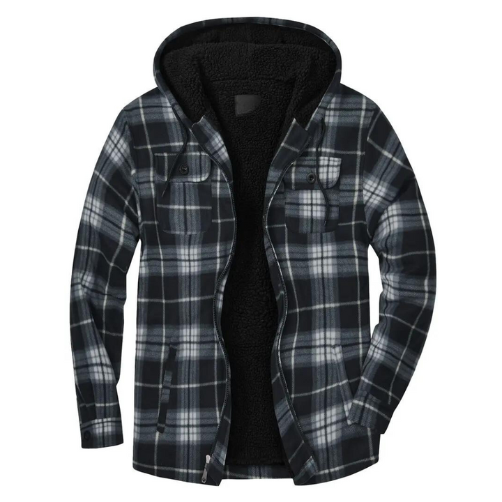 Mens Plaid Jacket with Hood Casual Fit