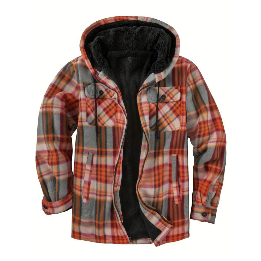 Mens Plaid Jacket with Hood Casual Fit