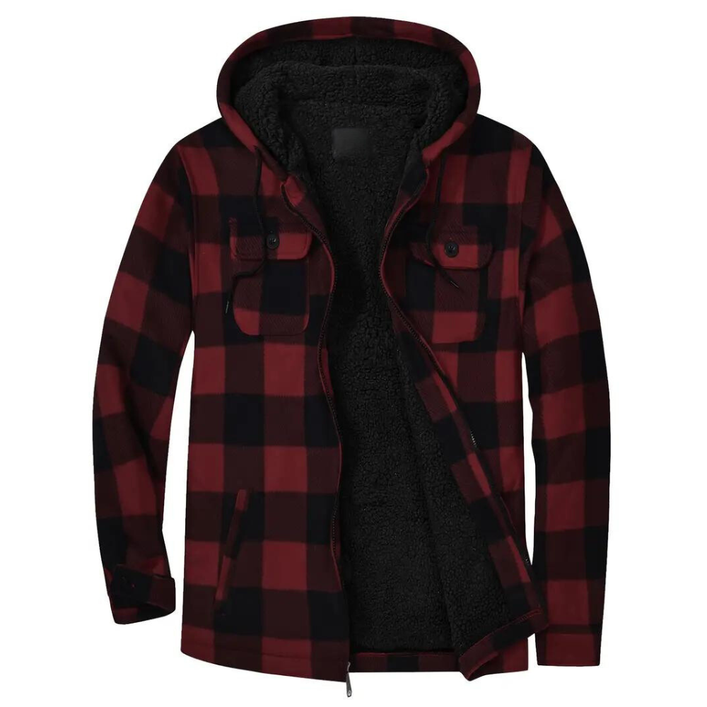 Mens Plaid Jacket with Hood Casual Fit
