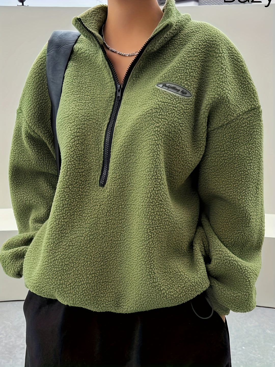 Womens Quarter-Zip Pullover Sweatshirt Plain Fit