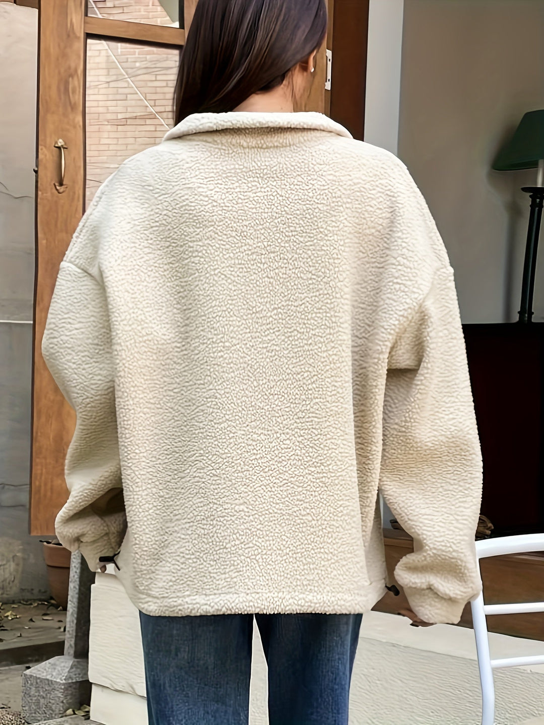 Womens Quarter-Zip Pullover Sweatshirt Plain Fit