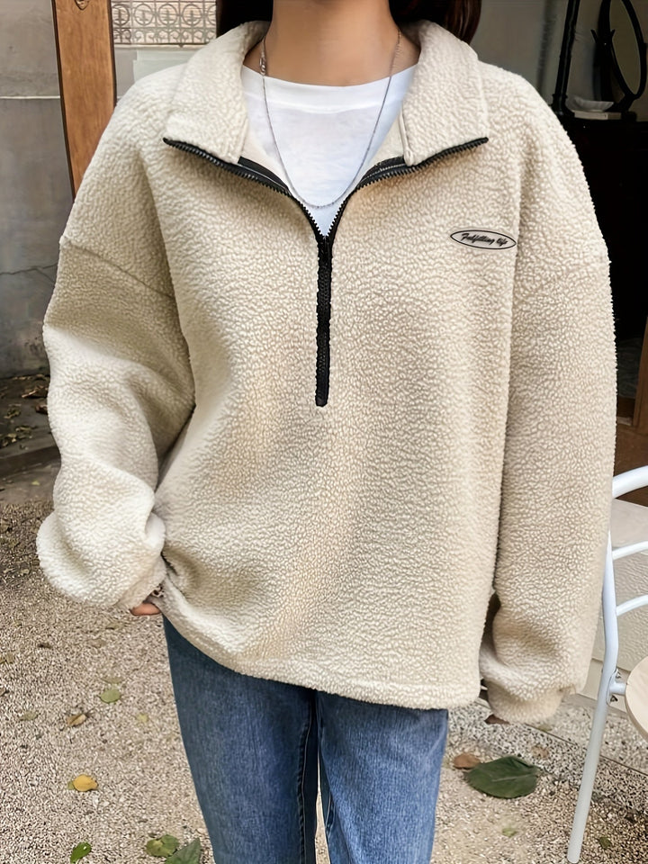 Womens Quarter-Zip Pullover Sweatshirt Plain Fit