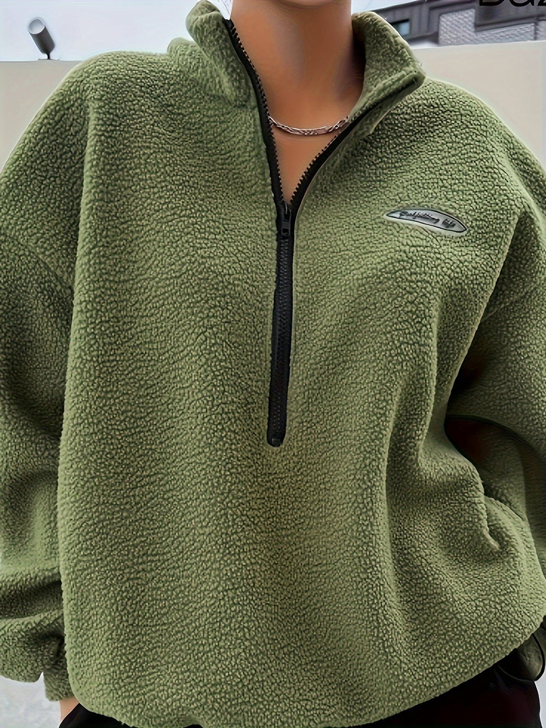 Womens Quarter-Zip Pullover Sweatshirt Plain Fit