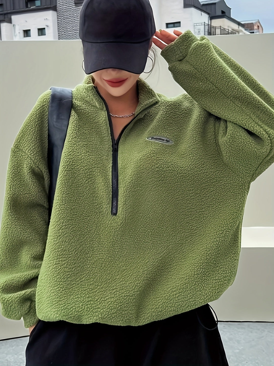 Womens Quarter-Zip Pullover Sweatshirt Plain Fit