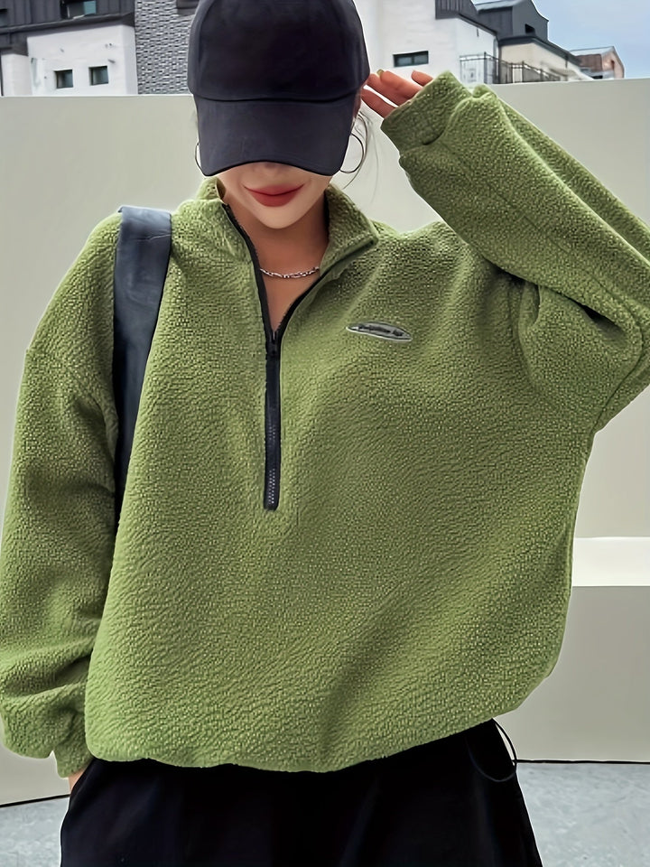 Womens Quarter-Zip Pullover Sweatshirt Plain Fit