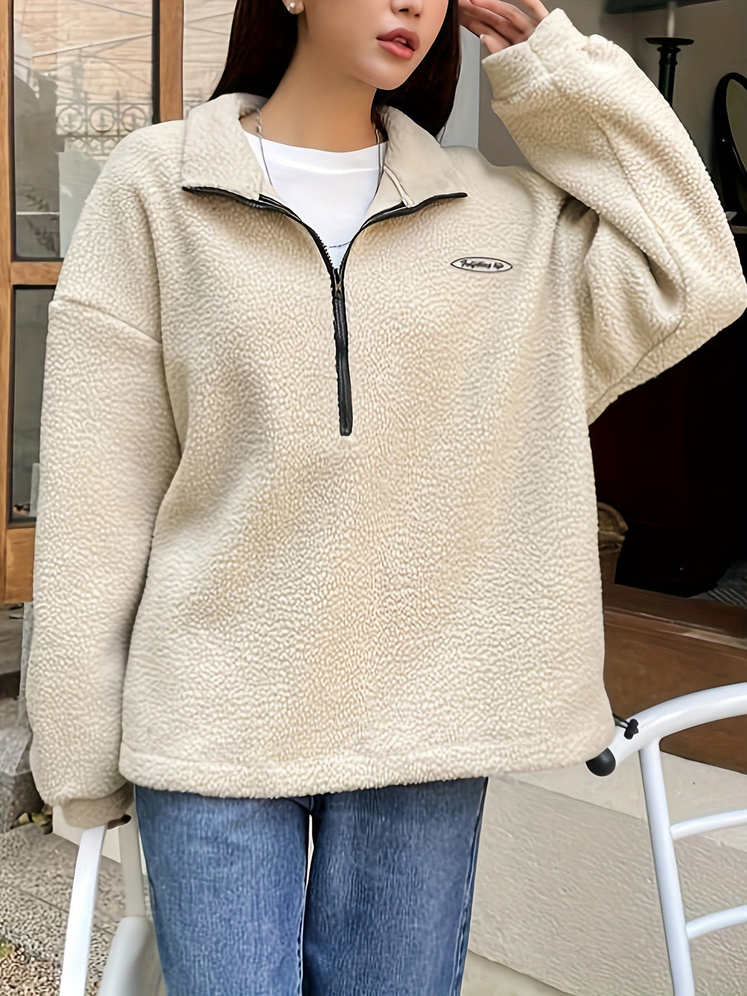 Womens Quarter-Zip Pullover Sweatshirt Plain Fit