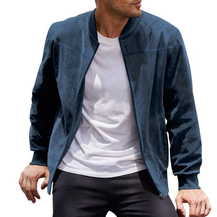 Mens Transitional Jacket Suede Look Stand-Up Collar
