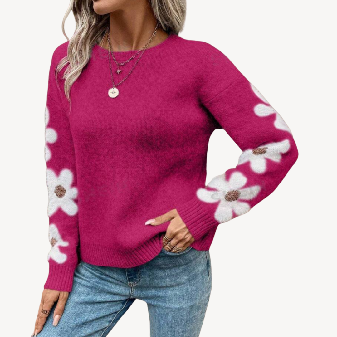 Womens Sweater with Floral Embroidery Regular Fit
