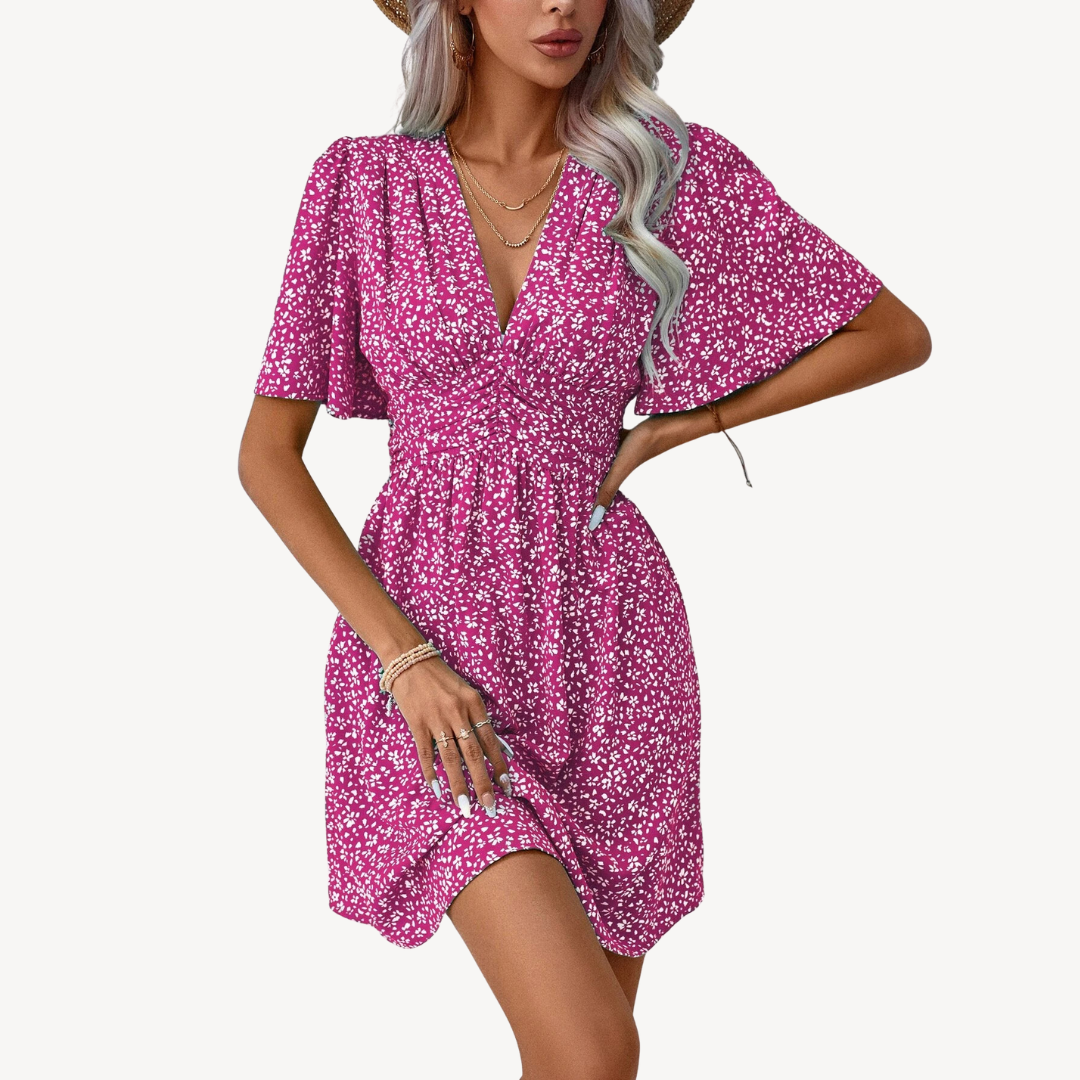 Womens Summer Dress V-Neck Short Sleeve Casual