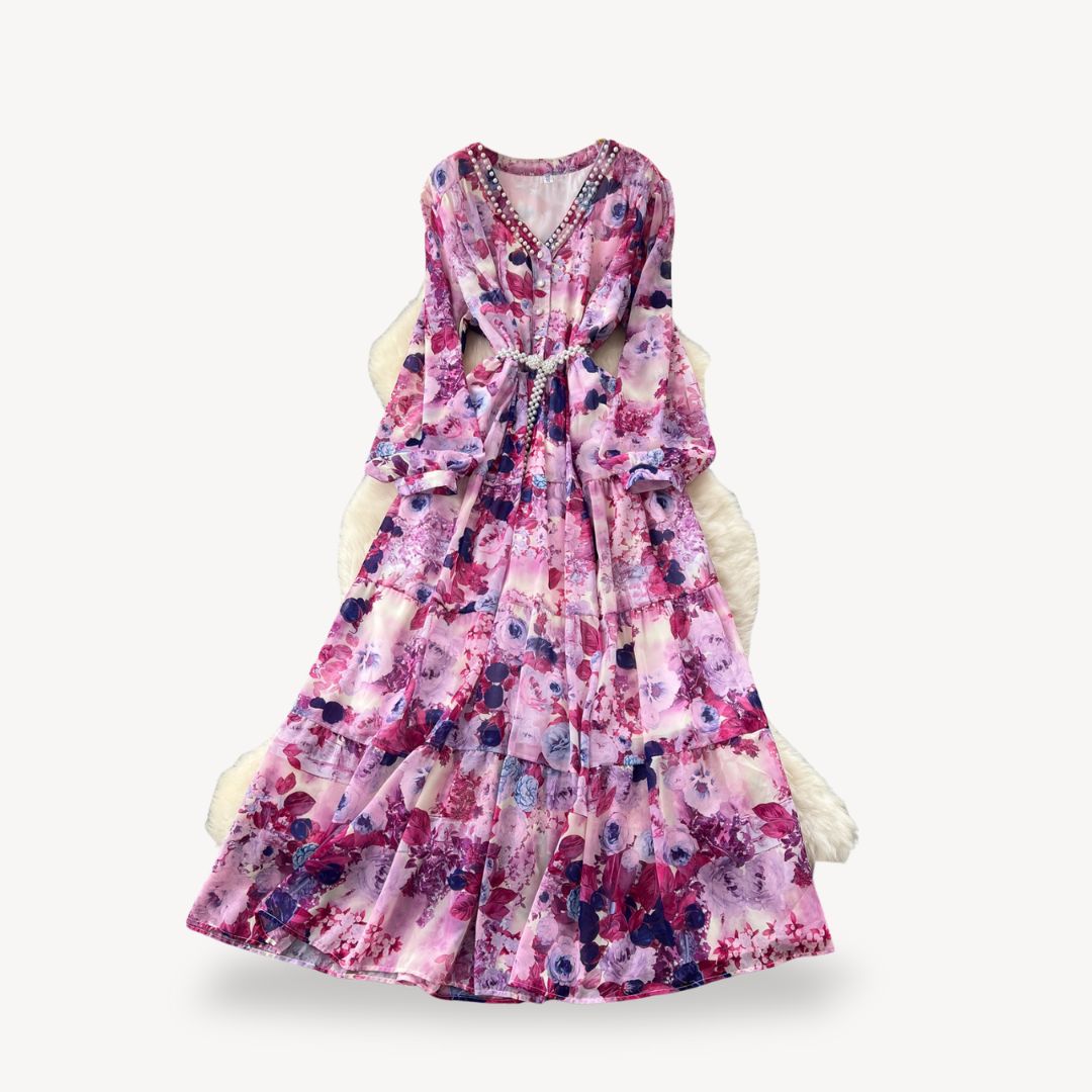 Womens Maxi Dress Floral Pattern Long Sleeve