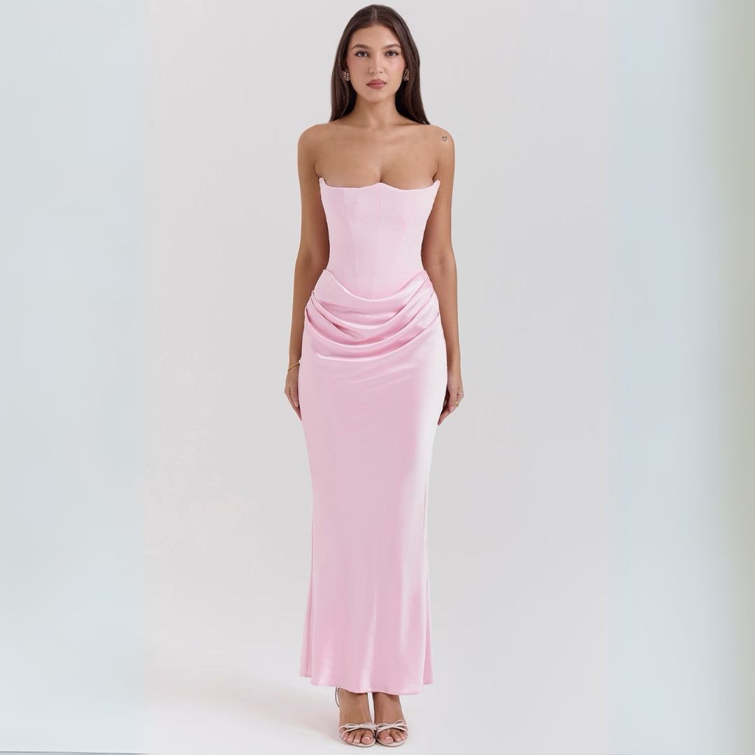 Womens Satin Strapless Corset Maxi Dress - BritishMode