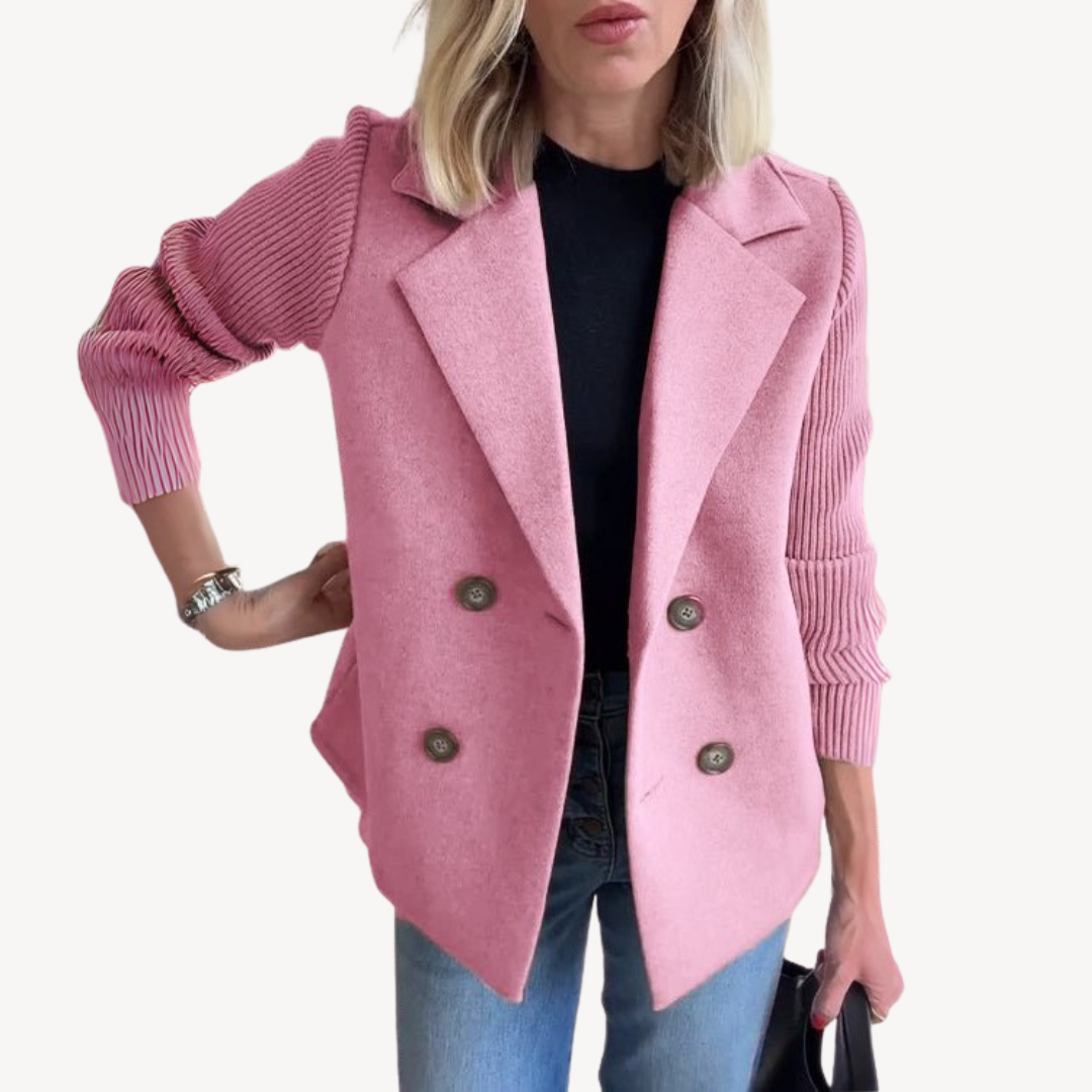 Womens Knit Wool Blend Blazer Double-Breasted Fit