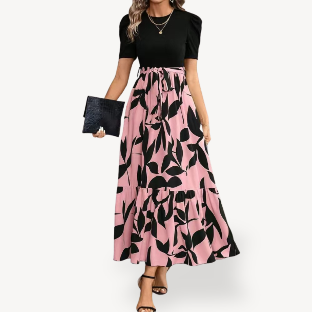 Womens Casual Maxi Dress Short Sleeve Belted Fit