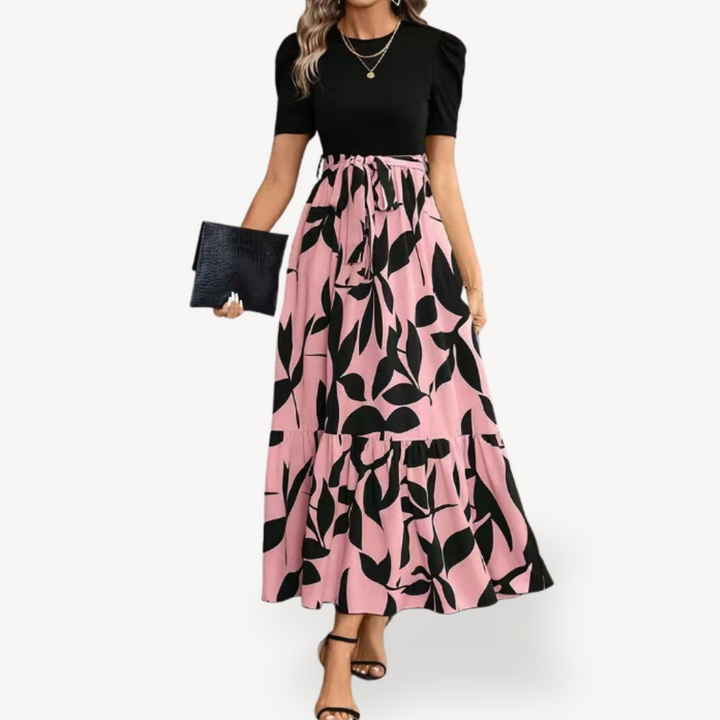 Womens Casual Maxi Dress Short Sleeve Belted Fit