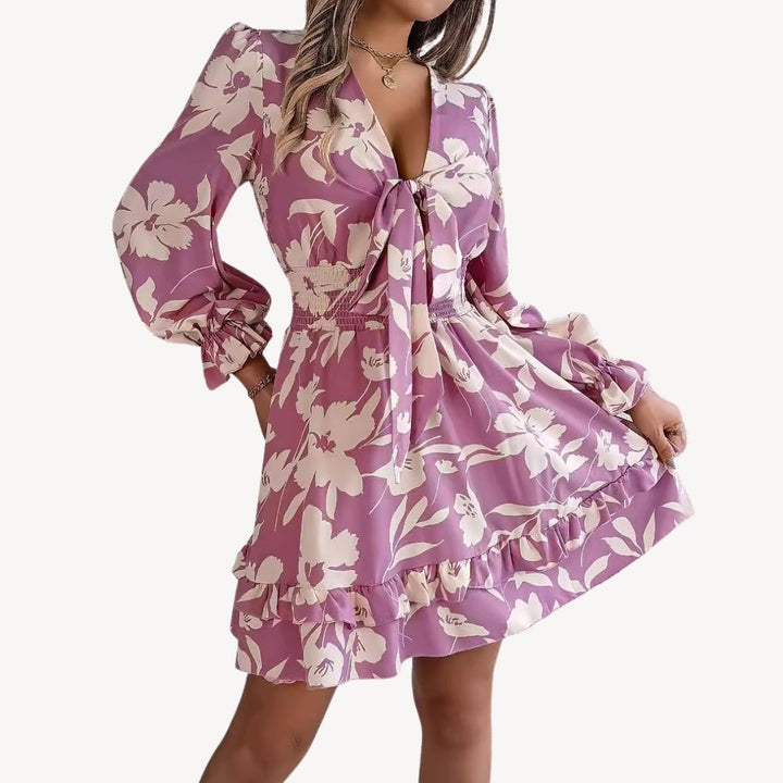 Womens Mini Dress Polyester Floral Pattern - BritishMode