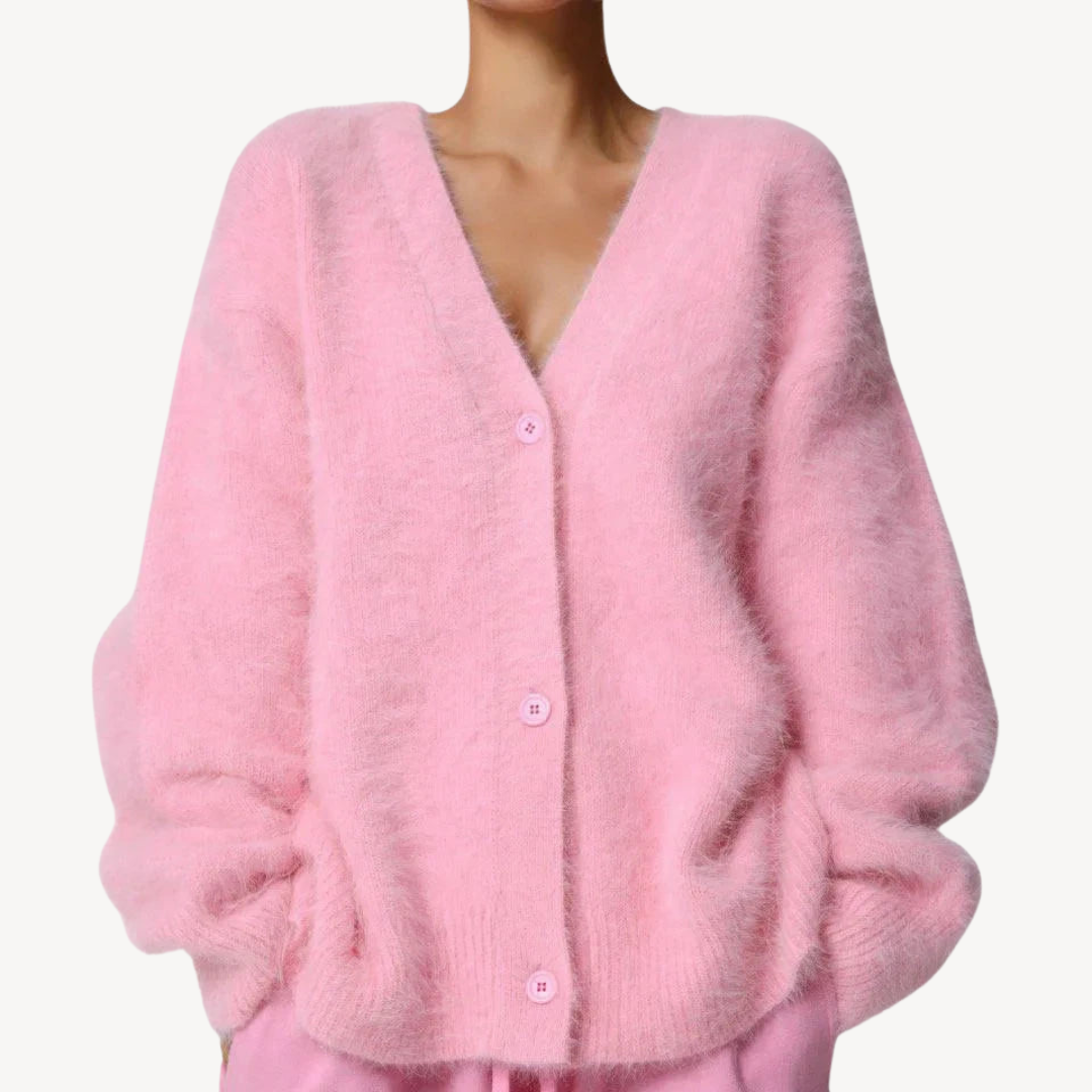 Womens Fluffy Cardigan Button Front Knit