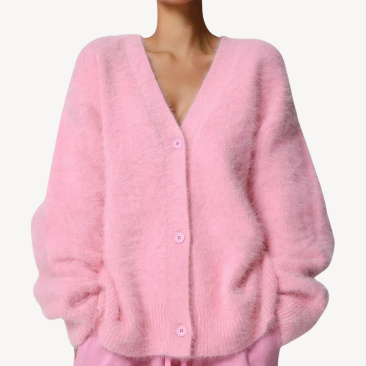 Womens Fluffy Cardigan Button Front Knit