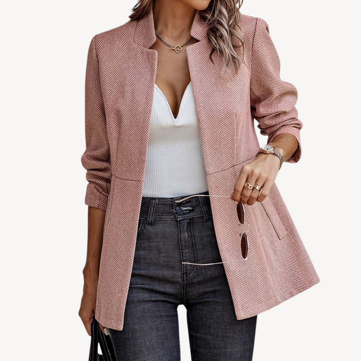 Womens Blazer Jacket Herringbone Pattern Tailored Fit - BritishMode