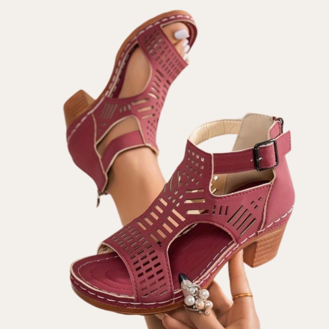 Womens Wedge Sandals Leather Cutout Design