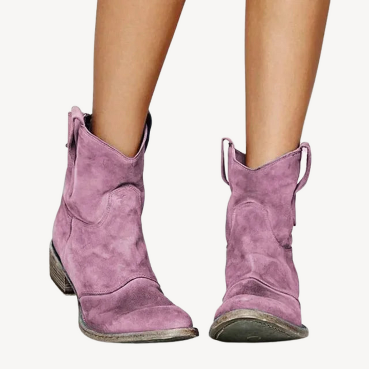Womens Ankle Boots Faux Leather Western Style