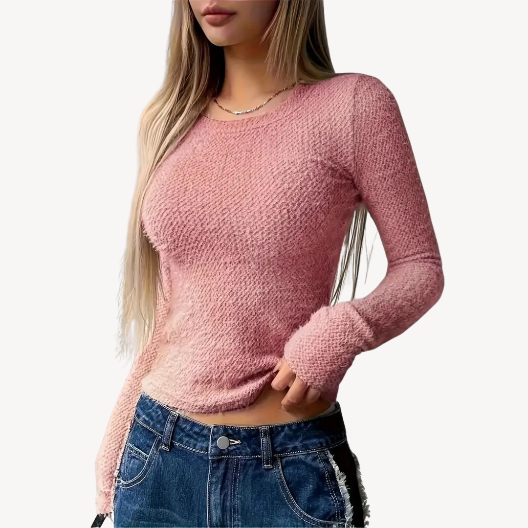 Womens Ribbed Long Sleeve Top Slim Fit