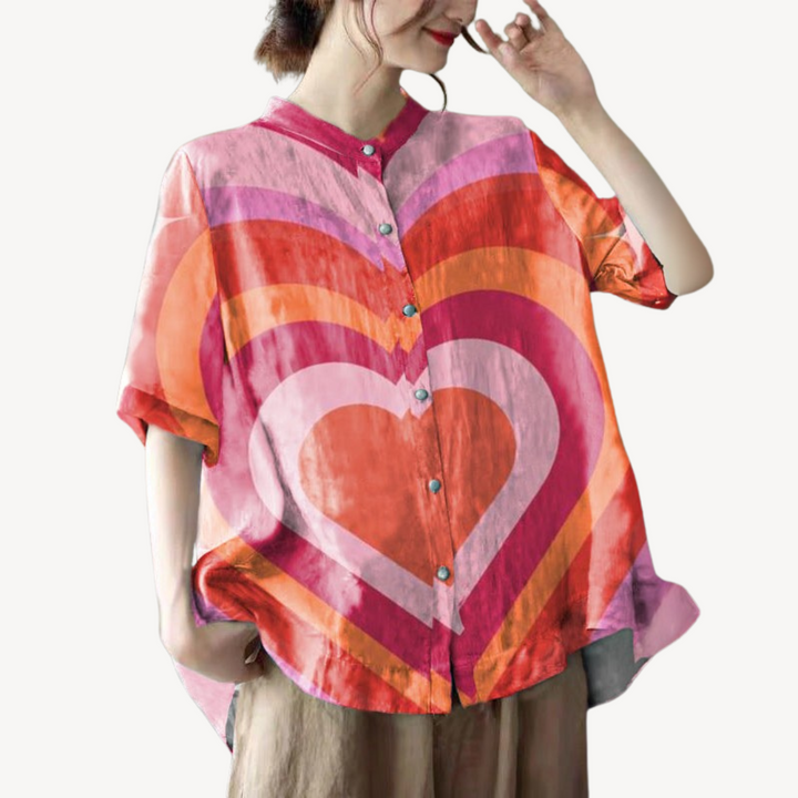 Womens Button Shirt Linen Blend Relaxed Fit