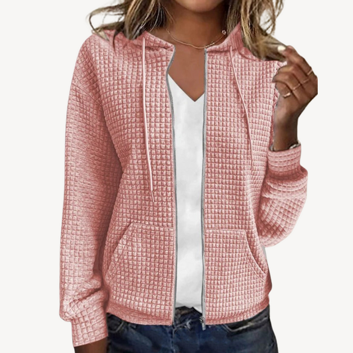 Womens Waffle Knit Hoodie Zip-Up Jacket