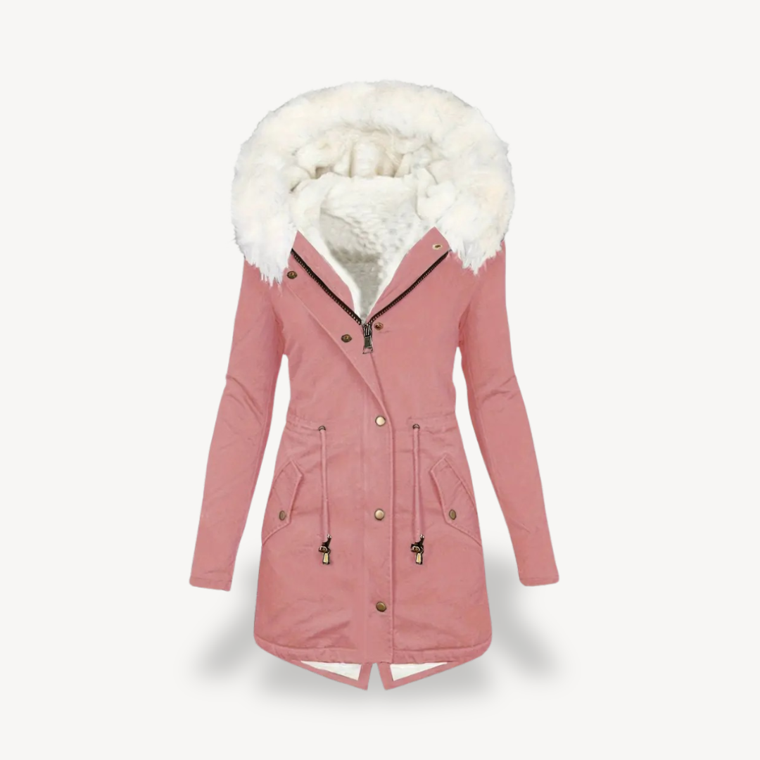 Womens Hooded Parka Jacket Faux Fur Trimmed