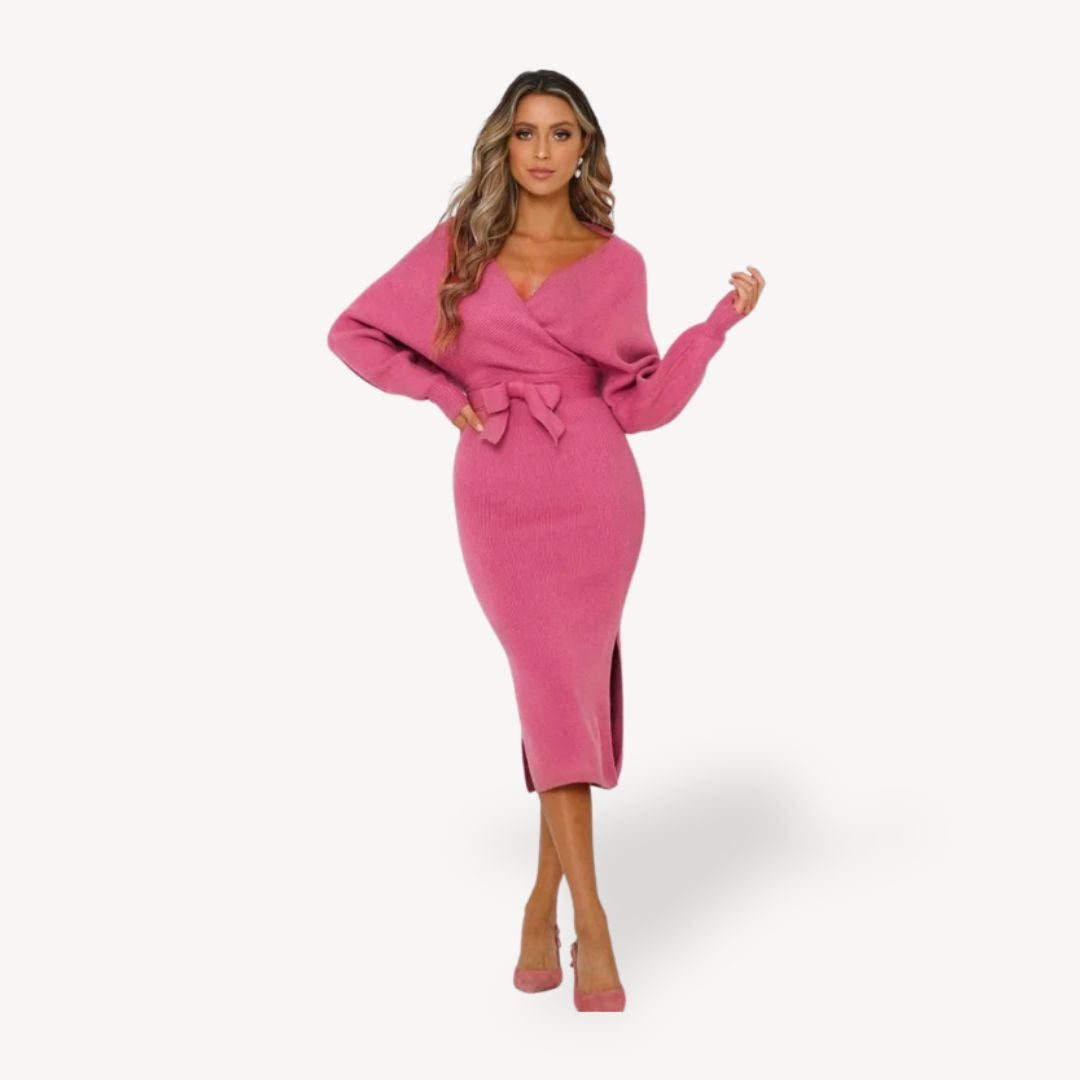 Womens Knit Wrap Dress Long Sleeve