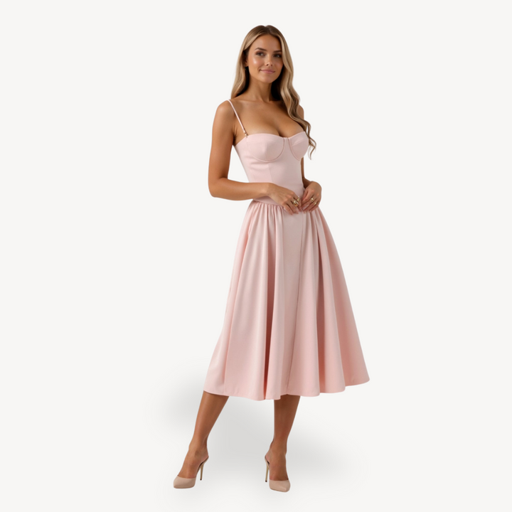 Womens Strapless Midi Dress Fitted Silhouette