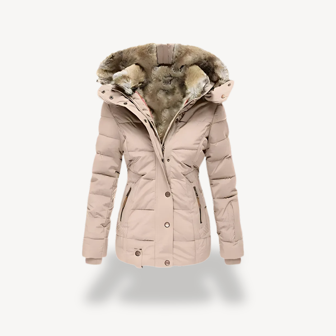 Womens Quilted Parka with Faux-Fur Detachable Hood