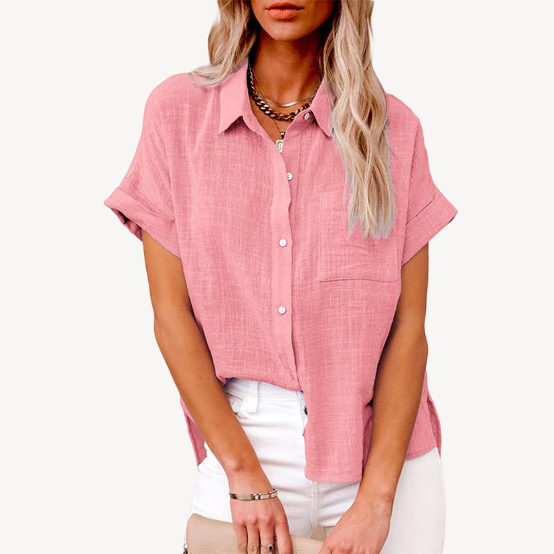Womens Linen Shirt Short Sleeve Relaxed Fit