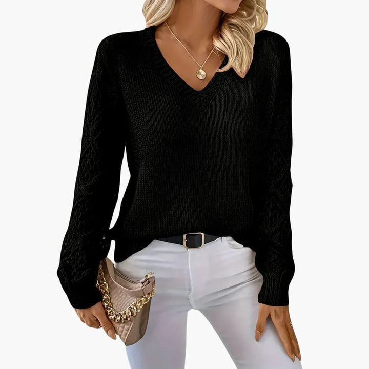 Womens Crochet Knit Jumper V-Neck with Sleeves
