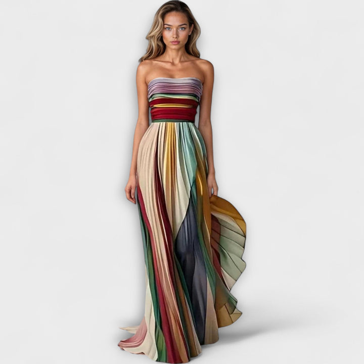 Womens Strapless Maxi Dress Pleated Bodice Occasion Wear