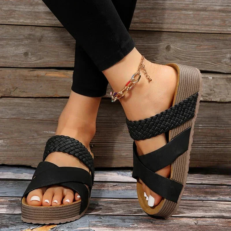 Womens Platform Wedge Sandals Braided Straps Open Toe