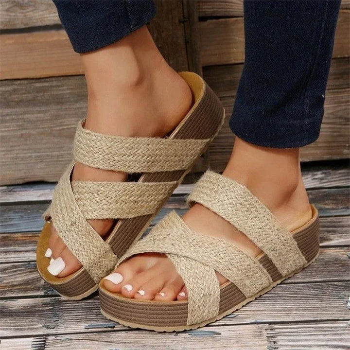 Womens Platform Wedge Sandals Braided Straps Open Toe