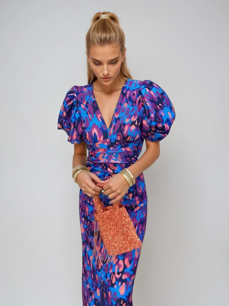 Womens Dress Floral Ruffle Sleeve Fit - BritishMode