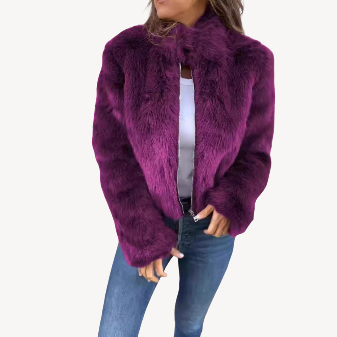 Womens Faux Fur Jacket Zip-Up Style
