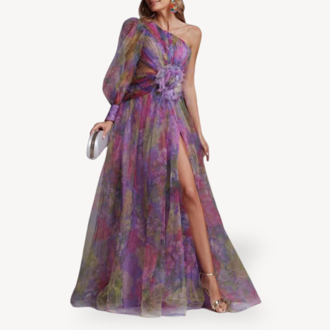 Womens Maxi Dress One-Shoulder Lightweight Fabric