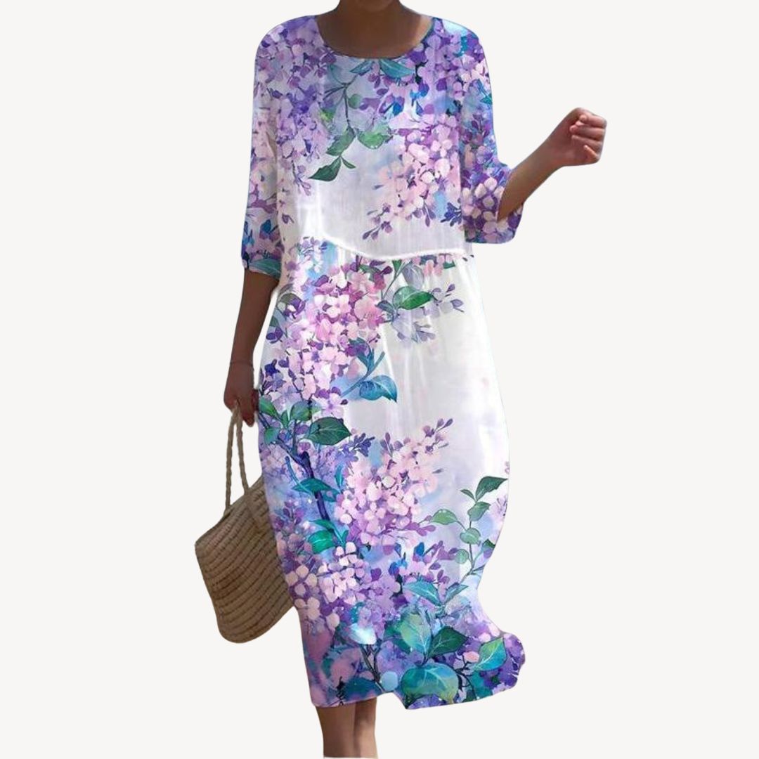 Womens Midi Dress Printed Sleeves