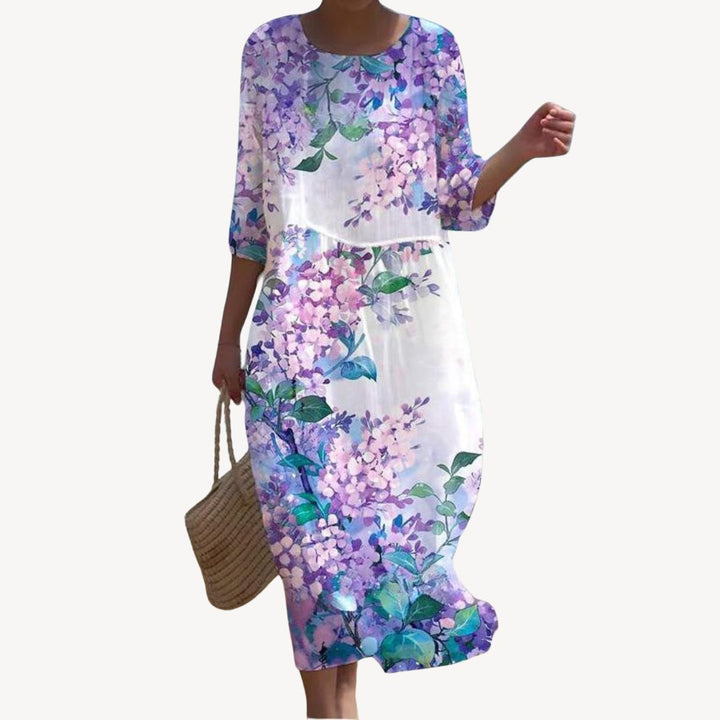 Womens Midi Dress Printed Sleeves
