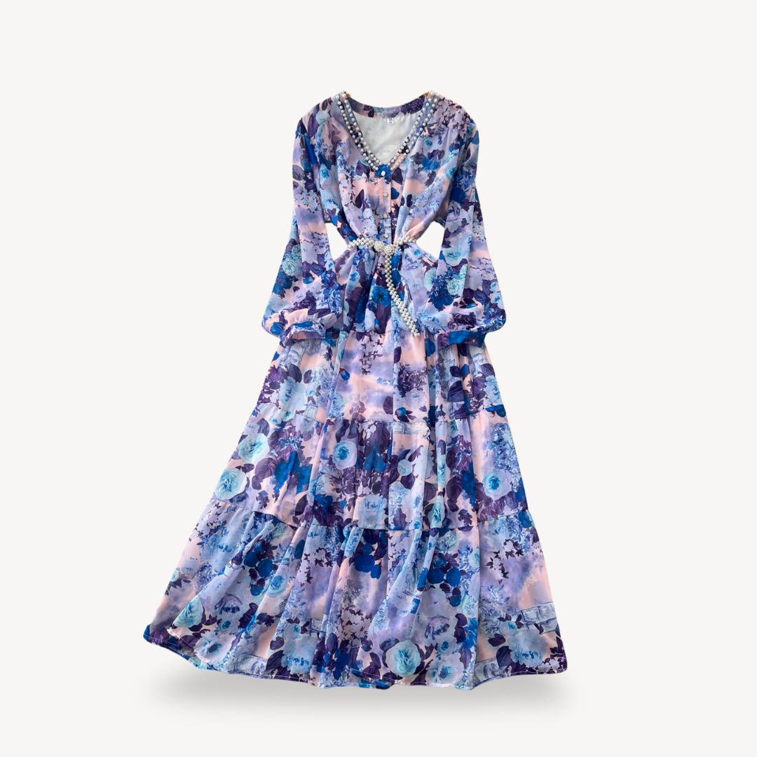 Womens Maxi Dress Floral Pattern Long Sleeve