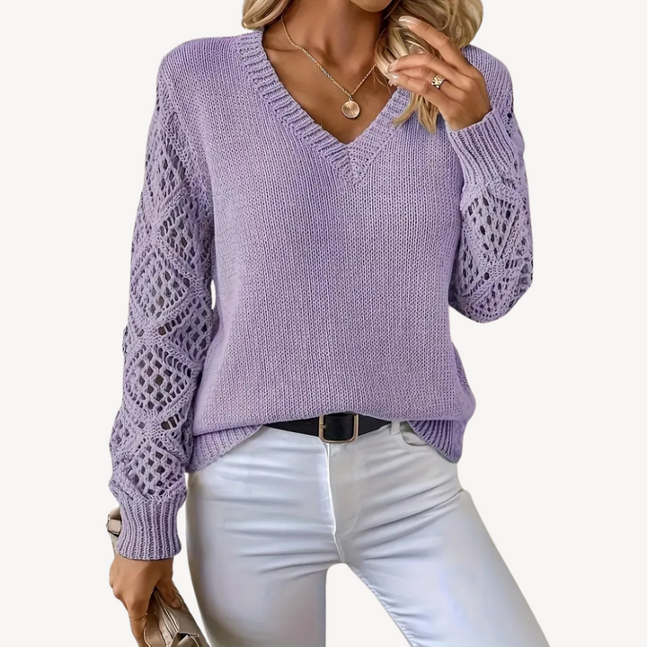 Womens Crochet Sweater V-Neck Knit